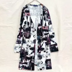 美品 ロングカーディガン 総柄 派手 薄手 羽織 M アメカジ ビンテージ 古着のサムネイル