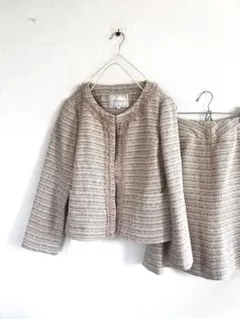 Couture broochツイードノーカラージャケット&スカートスーツセット