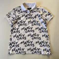 パーリーゲイツ サイズ1 コットン 総柄 ロゴプリント ホワイト×ネイビー