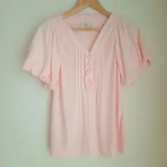 Joias ピンク フリル Vネック 半袖 Tシャツ チュニックのサムネイル