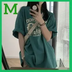 Tシャツ レディース 半袖 柄入り ルーズ 緑 Mサイズ