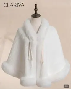 SHEIN ポンチョ ホワイト ケープ ファー コート