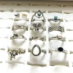 【美品未使用】Dインポート指輪まとめ売りリングセット　ターコイズパールシルバー