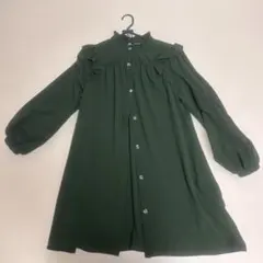 〈ZARA〉ダークグリーン 長袖ワンピース