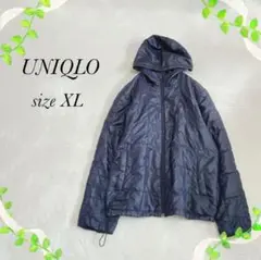 《ユニクロ》リバーシブル 中綿ジャンパー(XL) フード付き ジップアップ 紺色