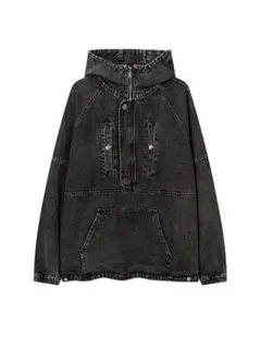 ダークグレー フード付きデニムパーカー