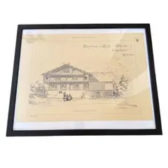 ビンテージ スイスの農家 民家 建築図面 1974年復刻 伝統建築 古書 額装④