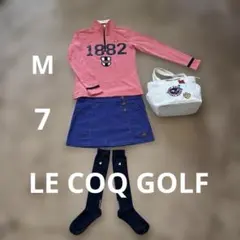 ルコックゴルフピンク長袖ハーフジップシャツ M✖️ネイビーロゴスカート7