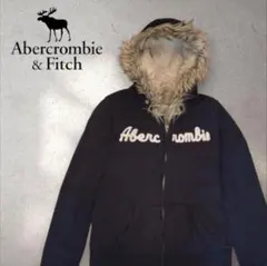 冬M Abercrombie & Fitch ボア付フード付きパーカー ネイビー