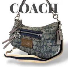COACH コーチ ポピー ワンショルダー 斜め掛け 2way ロゴ デニム 青