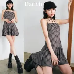 Darich ダーリッチ チェックホルターリボンベアミニワンピース グレー