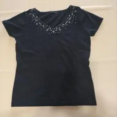 C.D.S BASIC 半袖 ビジュー付き ニット ブラック Lのサムネイル