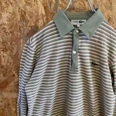 AE9878 CHEMISE LACOSTE 長袖ポロシャツ グリーン ボーダー