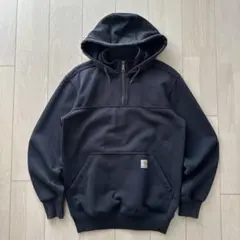 S 黒 Carhartt ハーフジップ フーディ パーカー カーハート ペンキ