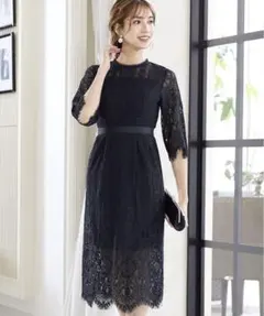 【美品】GIRL パネル柄総レースワンピース ネイビー Sサイズ ガール