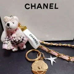 ☆CHANEL☆カメリア☆ノベルティチャーム☆ゴールド☆くまちゃん☆ストラップ付