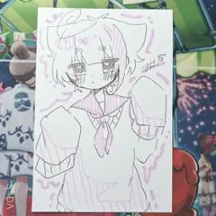 萌え絵　手描きイラスト　ポストカード
