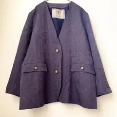 ノーカラージャケット 総柄 シルク ペイズリー柄 昭和レトロ 大きいサイズのサムネイル