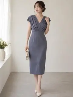 超美品)FRAY I.Dワンピース カシュクール タイト グレー結婚式お呼ばれ 