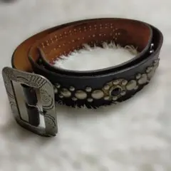 茶芯】 RRL イタリア製 スタッズ＆カラージュエル レザーベルト36
