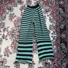 ボーダークロシェットパンツMサイズ 黒とミント