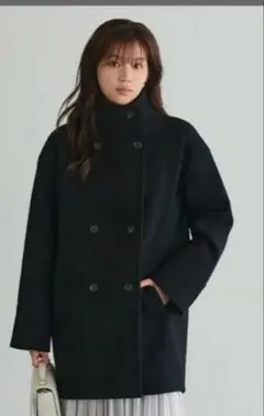⭐︎試着のみ⭐︎pierrot スタンドカラーミドルコートブラック