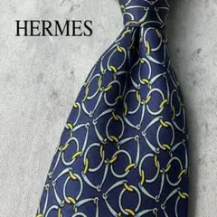 HERMES エルメス H柄 総ロゴ ネクタイ ネイビー 水色 - メルカリ
