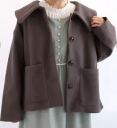 エヘカソポ 襟付きショートコート ビッグ襟 ビッグカラー グレージュ アウター