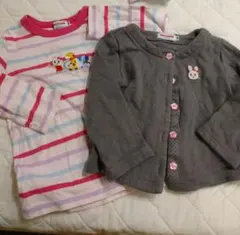 【中古】ミキハウス カーディガン90と長袖Tシャツ100 ボーダー うさこ 入園