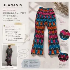【美品】JEANASIS ジーナシス 総柄フレアパンツ レトロ 幾何学柄 美脚