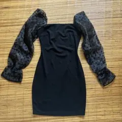 SHEINシーン　シースルーミニワンピース　ドット柄　黒　XS