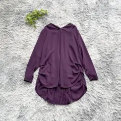 New Fashion【M】ブラウス 紫 プリーツ 上品 長袖 チュニック 春夏