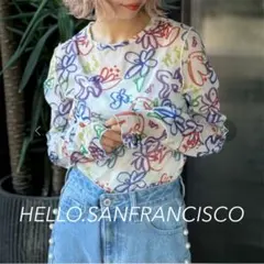 美品HELLO.SANFRANCISCOハンドペイントプリントシアーTEE