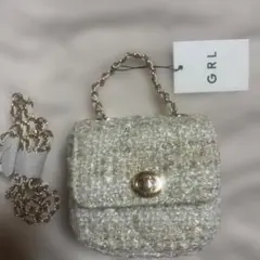 新品 GRL ツイード チェーン ショルダーバッグ ホワイト