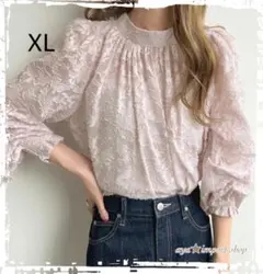 バルーン シースルー ブラウス フラワー 上品 きれいめ 長袖 リボン トップス