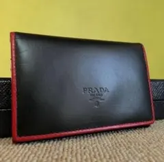 美品 PRADA プラダ ウォレット サフィアーノレザー ブラック 二つ折り財布