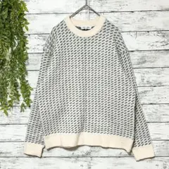 A1157　GLOBAL WORK　クリーム色と黒のパターン　ニット　長袖　S