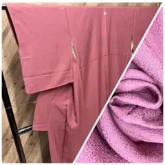 z1349 色無地着物 紫 紋あり 鷹の羽紋 正絹 袷着物 共八掛12/14