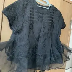 花**様 DouDou 半袖 レース トップス ブラックのサムネイル