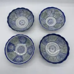 古染　扇型山水人物紋皿5点　送料込み250115 古伊万里染付人物風景文扇面型小皿 3客組 A | KATAKAGO_TOKYO