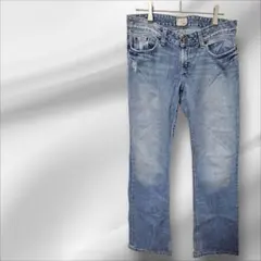 BKE ストレートローライズデニム ライトブルーダメージ加工