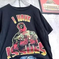 US古着/M デッドプール マーベル 映画 ムービーt トランプ 半袖Tシャツ黒