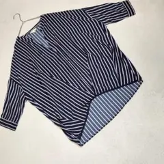 美品★HusHusH カットソー ドロップショルダー ストライプ ネイビー L