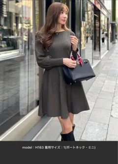 岡部あゆみさんコラボ✨ダークブラウン ポートネック 長袖ワンピース