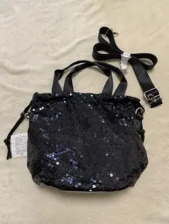 新品スパンコール　黒ショルダー　斜めがけ　巾着　2way ハンドバッグ
