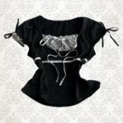 fairy grunge バレエコア ダークコア リボン レイヤード カットソー