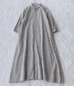 イチ　ICHI　コットン　リネン　ロングワンピース　羽織り　ストライプ　日本製