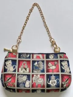 ハンドメイドポーチ　ミニポシェット　ユキエモン　手持ちチェーン付き　ダーツマチ