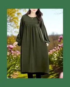 ♦♣♥♠新品未使用！ヨークギャザースモックワンピース　　　　　（カーキ）