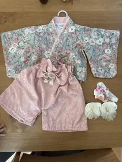 SWEET MOMMY 袴風セットアップ 花柄 ベビー服　小物セット　50-70のサムネイル